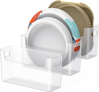 3Pcs Paper Plate Dispenser for 6-9.5 Inch Disposable Plates, Space-Saving Plastic, Foam and Paper Plate Storage Organizer for Cabinet, Countertop, RV or Outdoor (Transparent)