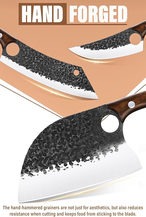 Purple Dragon Butcher Knife Set - 9 Pcs Chef Knife Set - Hand Forged Serbian Chef Knives Meat Cleaver Boning Viking Knives Kitchen Knives with Roll Bag Christmas Gift for Men and Women