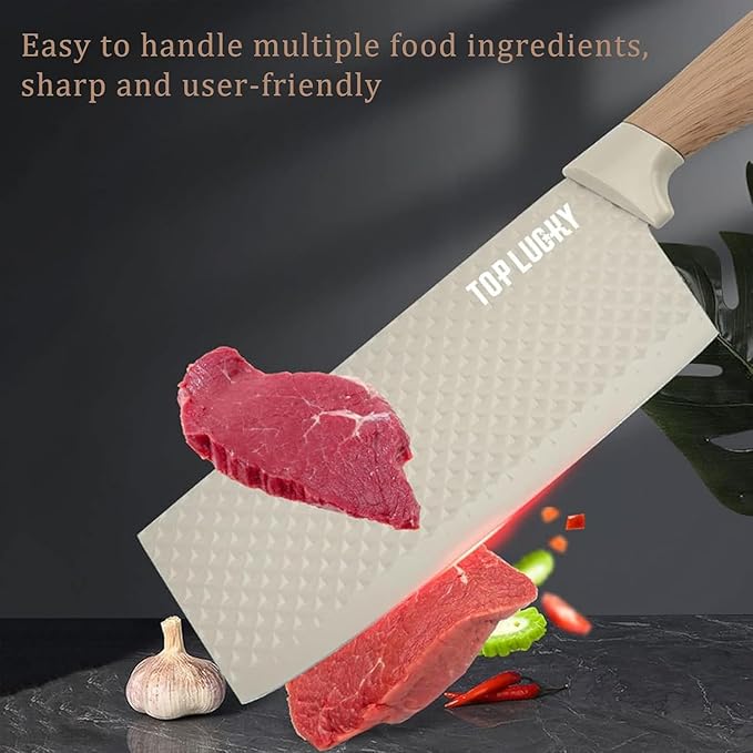 Knife Set, 6 Pieces Professional Kitchen Knife Set with Universal Knife Block, Super Sharp Knife Block Set with Ergonomic Handle Non-stick Stainless Steel Knife Block Set (Khaki)