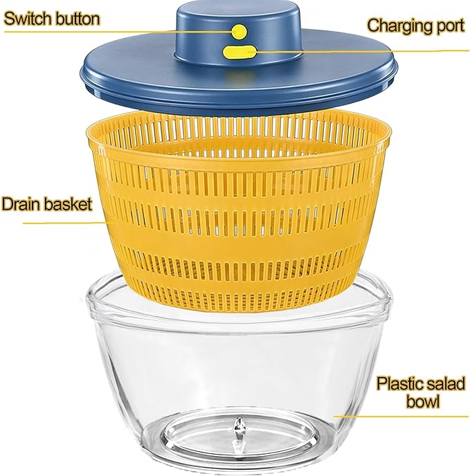 Large Salad Spinner,3-in-1 Vegetable Wash Bowl, Salad Bowl & Lettuce Spinner, Fruit Cleaner,4.22Qt Lettuce & Fruit Washer, Quick Drainage Electric Mixer
