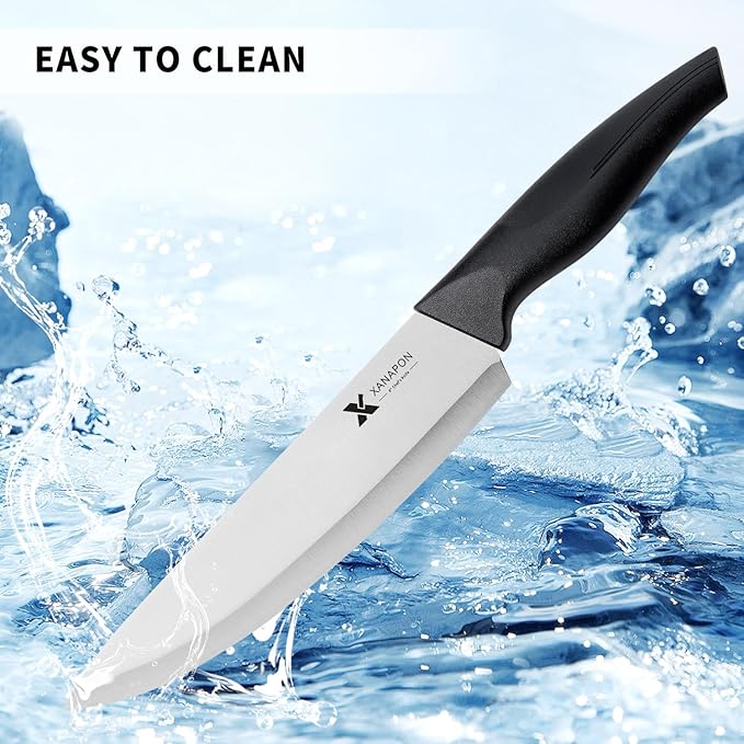 14 Pieces Kitchen Knife Set with Block, German Stainless Steel, BlackSilver