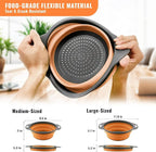 Collapsible Colander Set of 2, Folding Kitchen Strainers with Handles, Space-Saving Over-the-Sink Drainers for Pasta, Veggies & Fruit, BPA-Free, Dishwasher Safe, RV & Camping (Orange)