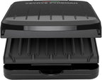 George Foreman Compact 2-Serving Electric Indoor Grill and Panini Press for 1–2 People, Classic Plates, Black