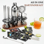 23-Piece Bartender Kit, Cocktail Shaker Set with Stand | Bar Set Drink Mixer Set with All Essential Bar Tools: Martini Shaker,Bar Mixer Spoon, Jigger, Strainer, Muddler, Pourers, for Home, Bar, Party