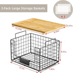 2 Set XL Wire Storage Basket with Bamboo Tops & Tags for Potato and Onion, Stackable Kitchen Counter Organizers for Pantry Organizer and Storage, Metal Storage Bins for Fruit Veggies Snack Can