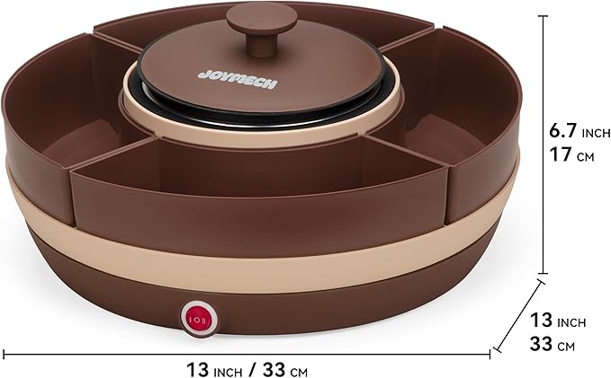 JoyMech Cheese & Chocolate Fondue Machine, Candy Melting Pot for Party, Electric Fondue Pot Set, Chocolate Warmer, Hot Chocolate Maker, 4-Section Food Tray, Brown