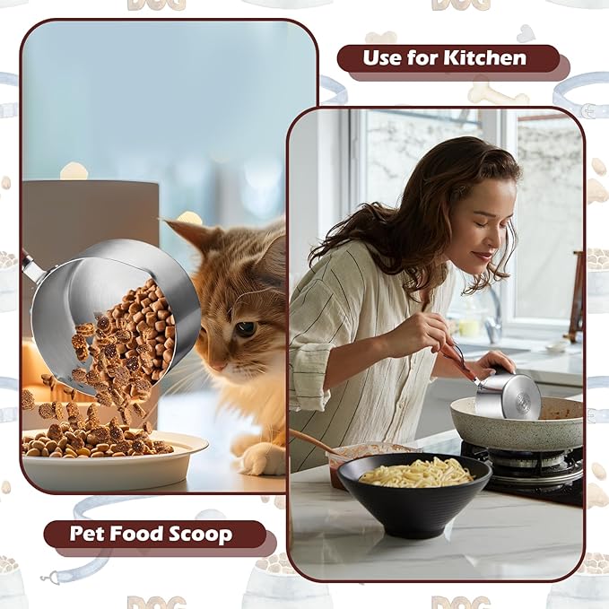 2 Cup Dog Food Scoop 304 Stainless Steel Dog Food Measuring Cups Metal Pet Scooper with Inner Precision Scale Measurement for Dogs, Cats, Birds & Rabbits
