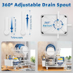 GAOKASE Dish Drying Rack, Stainless Steel-Dish Rack, Dish Racks for Kitchen Counter, Kitchen Dish Drainers with Removable Utensil Holder,New Drain Outlet,Plate Rack and Drainboard (White 3)
