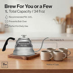 Barista Warrior Gooseneck Kettle with Thermometer - 1L Pour Over Coffee & Tea Kettle, 18/8 Stainless Steel Gooseneck Kettle Pot, Precision Pour Drip Spout, Suitable for All-Stoves (34 fl oz)