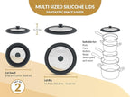 Universal Lids for Pots, Pans & Skillets 2set Frying Pan Cover Fits fit 7", 8" 9" & 10", 11", 12" Diameter Cookware, 2 Cotton Rags,Tempered Glass with High Heat Resistant Silicone Rim Dishwasher Safe.