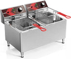 EGGKITPO Deep fryers Commercial Deep Fryer 12L x 2 Large Dual Tank Electric Countertop Fryer for Restaurant with 2 Frying Baskets and Lids, 1800W x 2, 120V