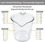 Laser-Etched Measuring Cup Set, 16 oz & 1 Cup Clear Plastic Liquid Measuring Cups, Permanent oz/cup/Tbsp/mL Markings, Food-Grade for Baking & Cooking