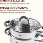 SUNHOUSE 3 Quarts Steamer Pots With Lid, 2-Tier Multipurpose Stainless Steel Steaming Pot Cookware With Stay-Cool Handles, Tri-ply Bottom, Compatible with All Cooktops