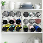 6 Pack Water Bottle Organizer, Stackable Kitchen Home Pantry Organization and Storage Shelf, Plastic Water Bottle Holder for Kitchen Cabinet Storage, Wine Tumbler Travel Mug Cup Organizer