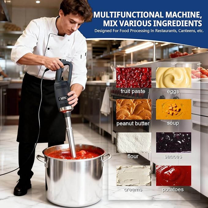 VONCI 500W Commercial Immersion Blender, 16" SUS 304 Removable Shaft, Heavy Duty Power Hand Mixer with Variable Speed 6000-20000RPM, Professional Electric Stick Blender for Restaurant Kitchen Use.