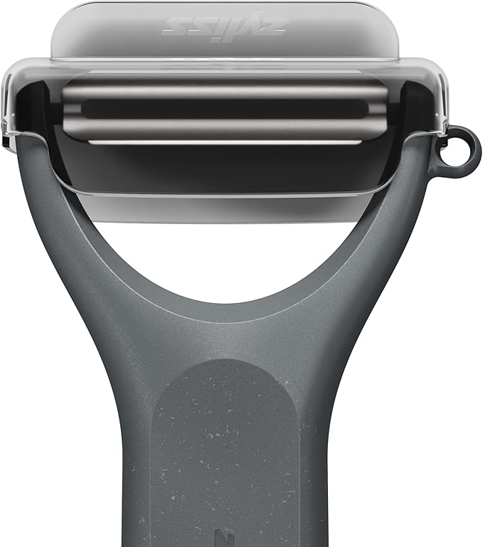 Zyliss Y Peeler – Extra-Hardened Stainless Steel Blade for Effortless Fruit & Vegetable Peeling – Built-in Eye Cutter – Ergonomic Wheatstraw Grip – Dishwasher Safe with Safety Cover – Black