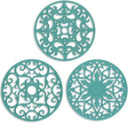 ME.FAN Trivets for Dishes/Pots/Pans, 3 Pcs Silicone Mats, Flexible/Durable/Non Slip Hot Pads to Protect Table and Counter Top (Teal Blue)