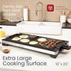 Electric Smokeless Indoor Griddle, Flat Top Grill, 1800W Fast Heat Up BBQ Grill, Large Nonstick Cooking Plate, 5 Levels Adjustable Temperature, Detachable & Dishwasher Safe, Cool-touch Handles, Black