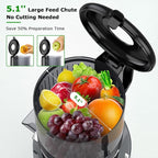 OMMO Cold Press Juicer Machines: 5.1" Wide Feed Chute Slow Masticating Juicer for Whole Fruits & Vegetables, Easy to Clean, High Juice Yield, BPA Free, Grey