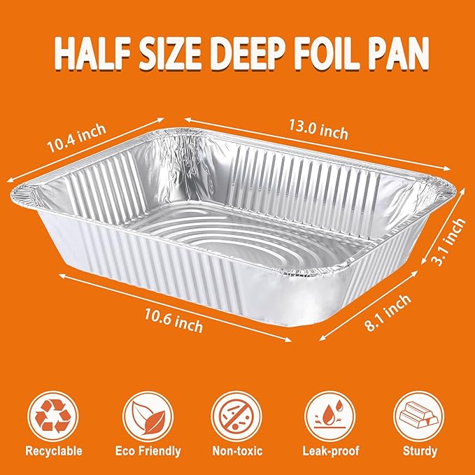 40 Pack Aluminum Foil Pans 9x13 Disposable – Half Size Tin oil Heavy Duty Deep Steam Table Pan, Aluminum foil Sheets Tray Chafing Grill Accessories for Cooking, Baking, Storing, Food Prepping