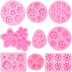 Flower Silicone Molds,9pcs Rose Leaf Daisy Sunflower Chrysanthemum Small Flowers Fondant Molds Polymer Clay Mould Candy Chocolate Molds for Cupcake Cake Pop Puck Decoration DIY Crafts