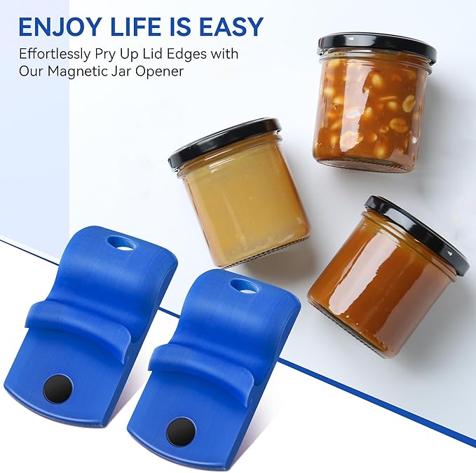 2 Pack Canning Jar Opener with Magnets, Mason Jar Opener For Canning Lids, Regular and Wide Mouth Lids, Powerful Magnet for Easy Refrigerator Storage, Releases Vacuum Seal– Patent Pending(Dark Blue)