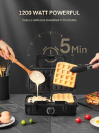 FOHERE Sandwich Maker 3 In 1 Waffle Maker With Removable Plates,1200W Grilled Cheese Maker, 5-gear Temperature Control, Non-stick Coating Easy to Clean, Indicator Lights, Silver/Black