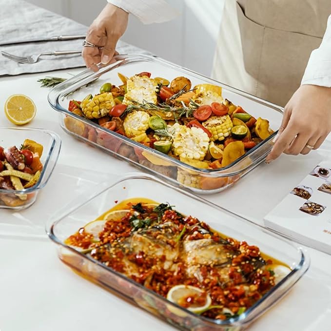 1.5-Quart Tempered Glass Oblong Baking Dishes, Set of 2