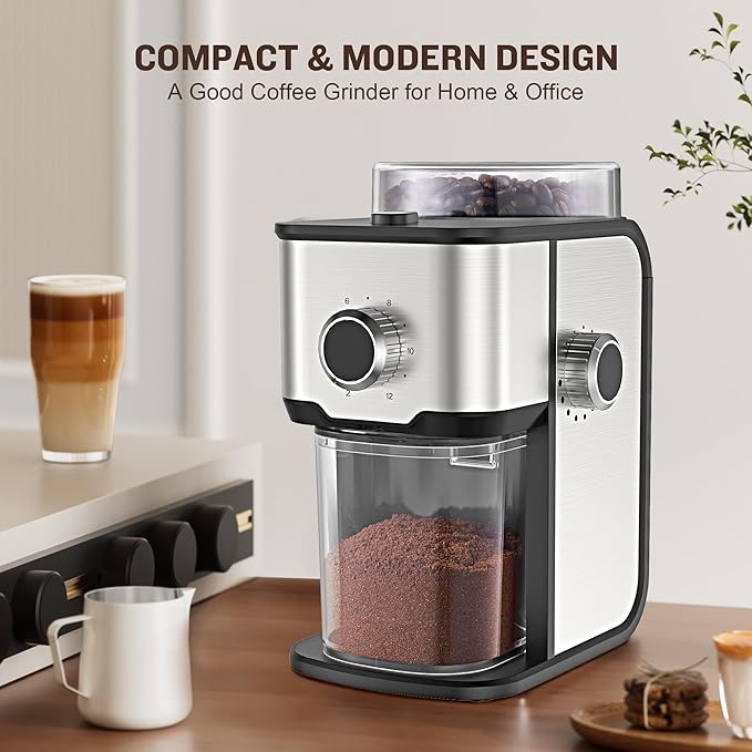 AYCHIRO Burr Coffee Grinder, Adjustable Coffee Bean Grinder Electric with 14 Grinding Settings,2-12 Cups for Espresso, Drip Coffee and French Press