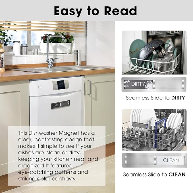 Clean Dirty Magnet for Dishwasher, Premium Stainless Steel, Dirty/Clean Speckled Design, Durable Magnet & Clear Indicators with Extra Tape (Silvery-Gray-01)