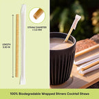 100% Biodegradable Individually Wrapped Cocktail Stirrers – 300 PCS of 5.50 Inches Premium Quality Disposable Coffee Stirrers, Best Biodegradable Stirrers for All Drinks – By The Veggie Straws