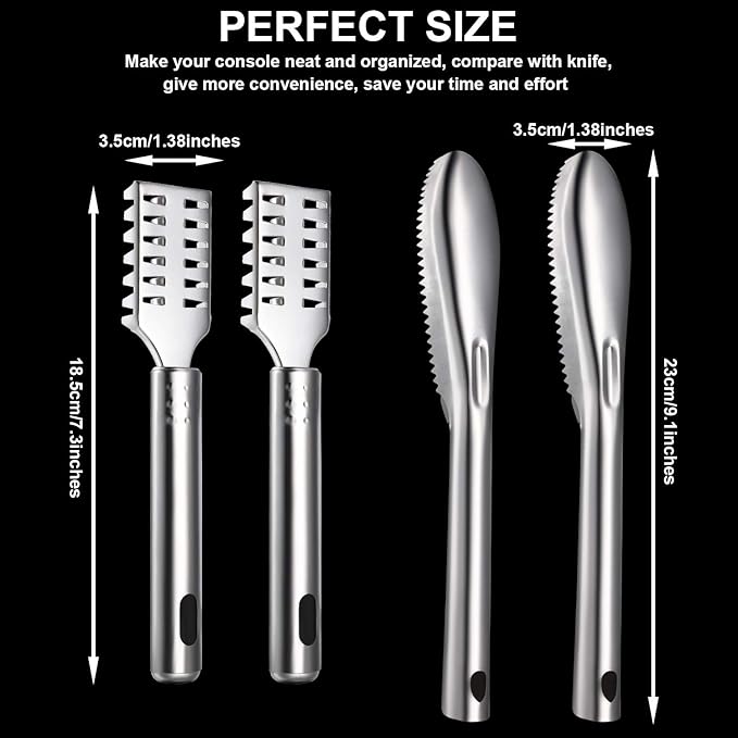 4 Piece Fish Scaler Remover Brush Set - Stainless Steel Sawtooth Scarper With Ergonomic Handle for Kitchen - Faster and Easier Scales Skin Removing Peeling Tool