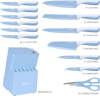 hecef 15 Pieces Kitchen Knife Set with Built-in Sharpening Wooden Block, Dishwasher Safe, High Carbon Stainless Steel Knife Block Set with Steak Knives, Kitchen Scissors, Blue