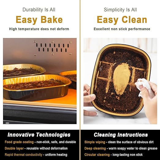 Oval Aluminum Foil Pans with Snap-On Lids (5 Pack) – 2X Thicker Heavy Duty Black & Gold Disposable Trays for Catering, Takeout & Party Serving, 50oz