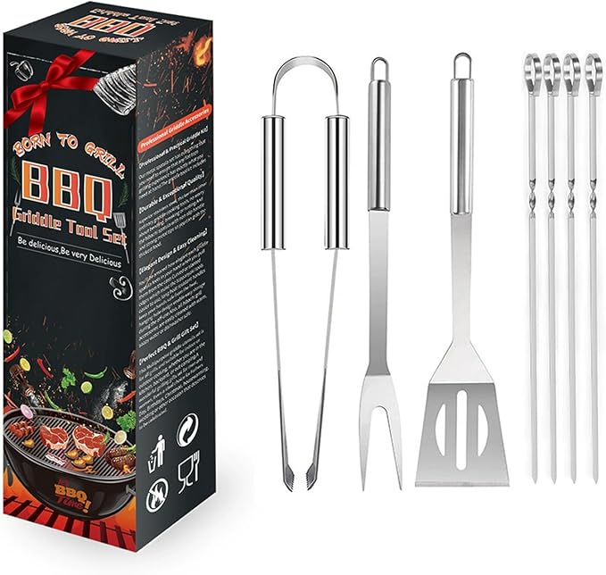 7pcs Barbecue Grill Utensils Set, Stainless Steel BBQ Tools for Outdoor Grill, Professional BBQ Accessories for Outdoor Grill, Grilling Gifts for Men, Dad, BBQ Lovers