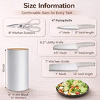 Small Knife Block Set, Modern Kitchen Knife Scissors with Universal Round Holder, Home Apartment New Kitchen Essentials, Space Saving, Keep Blade Dry(Beige White, 5PCS)