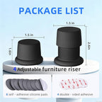 Microwave Risers - Adjustable Height (1.6in-2.6in) Microwave Oven Feet, 4-Pack Non-Slip Microwave Cooling Stand for Small Appliances (Microwave, Air Fryer) & Furniture (Sofa, Table) Black