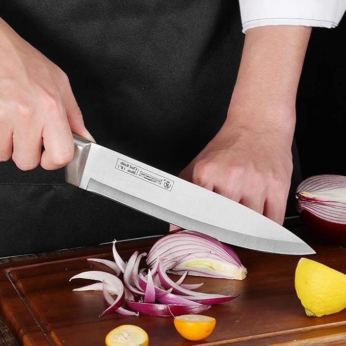Purple Professional 9-Piece Kitchen Knife Set with Acrylic Block - Non Stick Sharp Stainless Steel Chef Knives with Sharpener,Gift for Home Kitchen Women