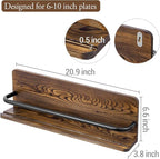 MyGift Plate Wall Hangers for Display, Set of 3 Wall Mounted Plate Rack for 6 to 10 Inch Plates, Decorative Wood Stand Shelf and Black Metal Rack Decor Hangers