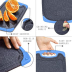 Plastic Cutting Board, 3 Pieces Dishwasher Safe Cutting Boards with Juice Grooves, Easy Grip Handle, Non-Slip, with Grinding Area for Grinding Garlic and Ginger（blue）