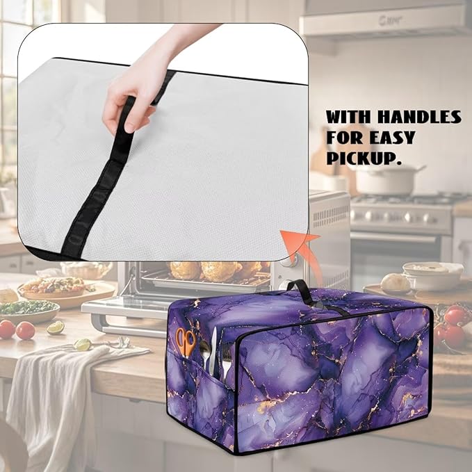 Marble Print Toaster Oven Cover for Kitchen Counter, Heavy Duty Heat-resistant Dust-proof Cover for Microwave Oven, Fit Most Small Appliance, Purple (Large-18.5 * 22.5 * 12.99 inches)
