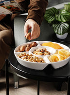 Sweese Porcelain Chip & Dip Serving Set - Divided Platter with 5 Compartments, Relish Tray for Snacks, Veggies, Candy - Durable, Microwave & Dishwasher Friendly - Elegant White Design for Parties