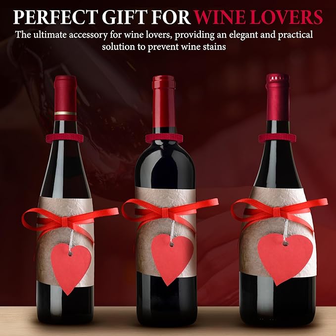 The Wine Drip Ring | Set of 12 | Felt Leak Stopper Accessories | Disposable No Spill Catcher | Bottle Collars Gadgets for Bar, Kitchen, Party | Clever Dripper Guard Holder Tools | Great Gift | Red