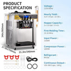 VEVOR Commercial Ice Cream Maker, 22-30L/H Yield, Countertop Soft Serve Machine with 2x6L Hopper 2L Cylinder LCD Panel Puffing Shortage Alarm, Frozen Yogurt Maker for Restaurant Snack Bar, Silve
