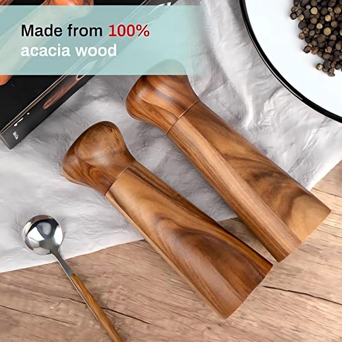Wooden Pepper Grinder,Refillable Pepper Mill,Adjustable Pepper Shaker,Spices Mill,Ceramic Pepper Grinder Seasoning Mill,Madera Pimienta Grinder,Salt Mill Tableware Gift for for Gifting