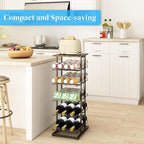GILLAS 6 Tier with Wooden Top Water Bottle Storage with Wooden Tabletop,Metal Beverage Can Rack,Large Capacity Bottled Rack Water Bottle Holder Stand for Cabinet,Countertop Kitchen,Party,Black