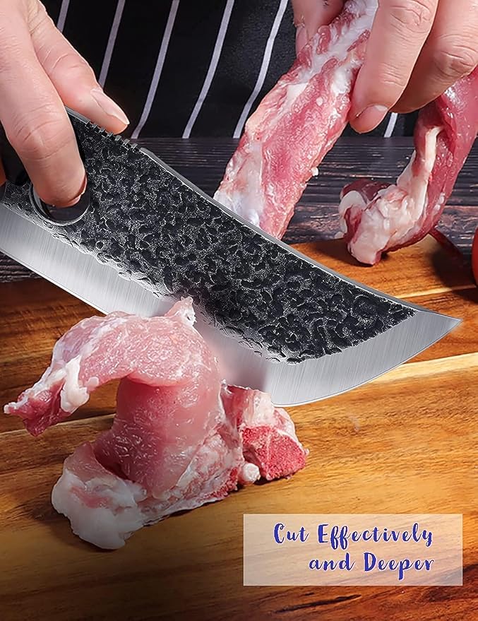 DRGSKL Hand Forged Meat Cleaver Knife Fathers Butcher Knives for Meat Cutting Full Tang Chef Knife with Belt Sheath and Gift Box High Carbon Steel for Kitchen or Camping, Gift for Dad