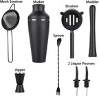 9-Piece Cocktail Shaker Bartender Kit with Stand, Boston Shaker, Mixing Spoon, Muddler, Measuring Jigger, Mesh and Regular Strainer, Liquor Pourers and More Professional Bar Tools