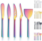 Berglander Rainbow Cheese Knife Set of 5 for All Types of Cheese, Colorful Titanium Plating Cheese Cutter Slicer Ergonomic Design for Confortable Grip and Cut, Butter Spreader Knife