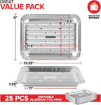 Stock Your Home Disposable Aluminum Foil Broiler Pan for Oven (25 Pack) Sheet Pans for Grilling, Roasting Rack, Trays with Ribbed Surface for BBQ Grill-Like Texture
